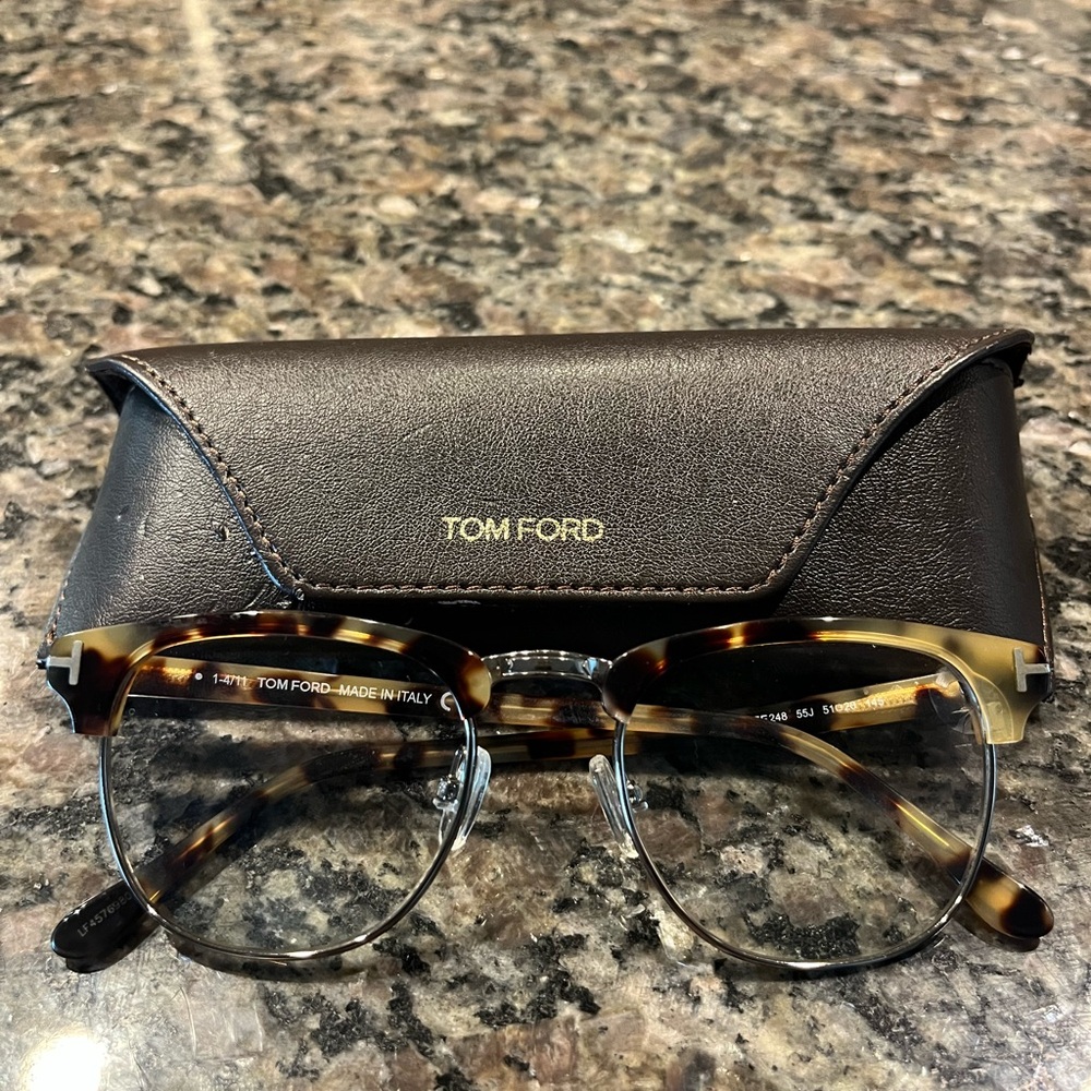 Tom Ford Tortoiseshell and Gold Glasses with Brown Case